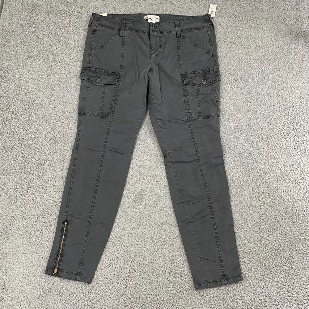 Old Navy Low Rise Cargo Pants Women 14 Gray Skinny Stretch Ankle Zip NWT